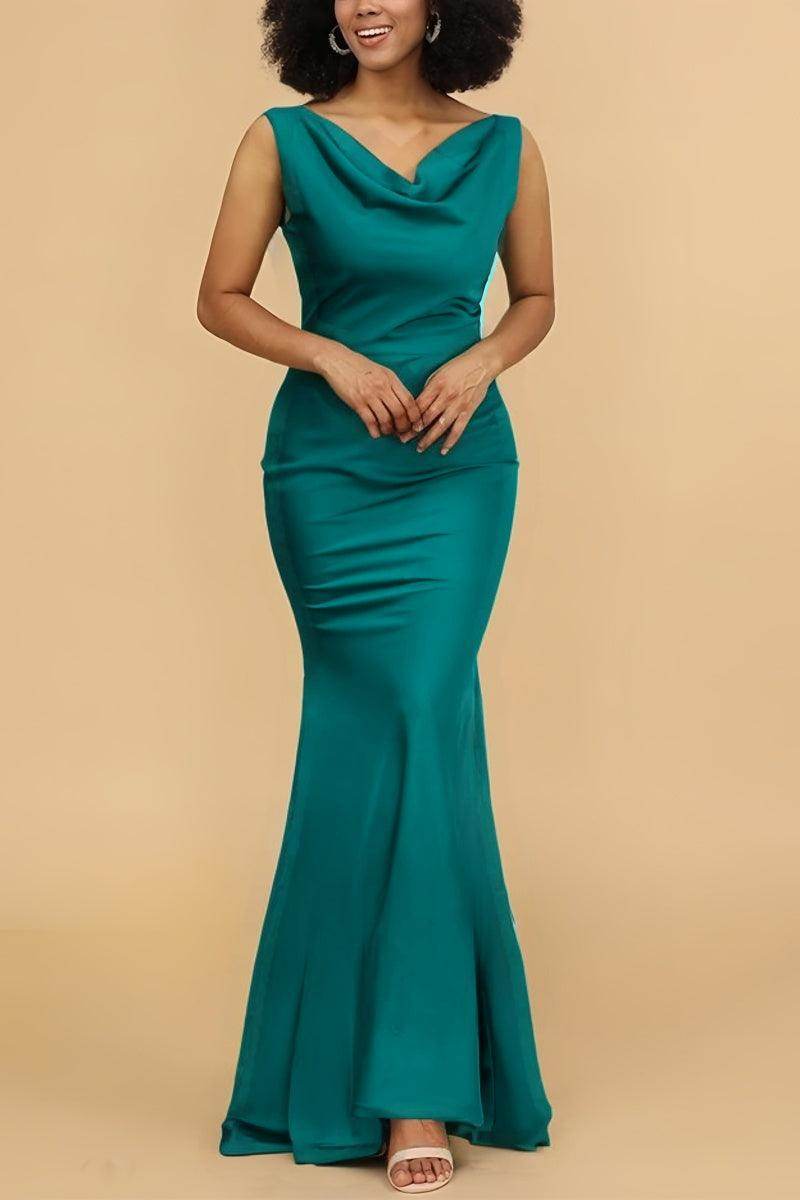 Mermaid Bridesmaid Dress with Cowl Neck and Bowknot CB0800 - COCOMELODY